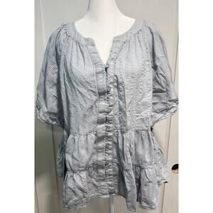 J. JILL Cotton Oversized Tiered Ruffle Cotton Blouse Buttons Size M